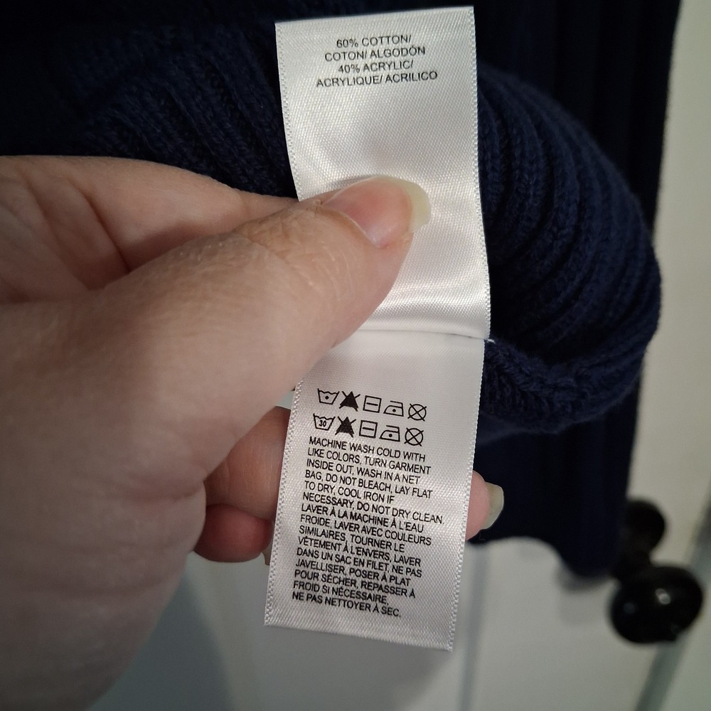 Lucky Brand Womens Navy Blue Ribbed Knit Polo V-Neck Sweater 120086 Size M - Picture 5 of 7